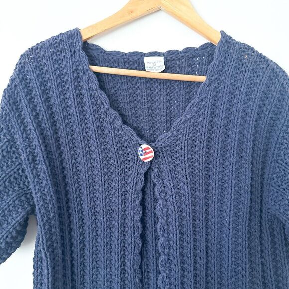 Vintage Cable Knit Fisherman Sweater Womens Medium Navy Cardigan Nautical - Picture 5 of 10